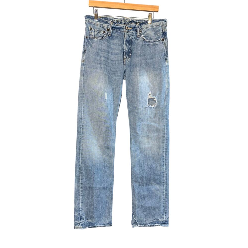 American Eagle Men's Straight Leg Jeans Size 31X32 Distressed Light wash AE‎